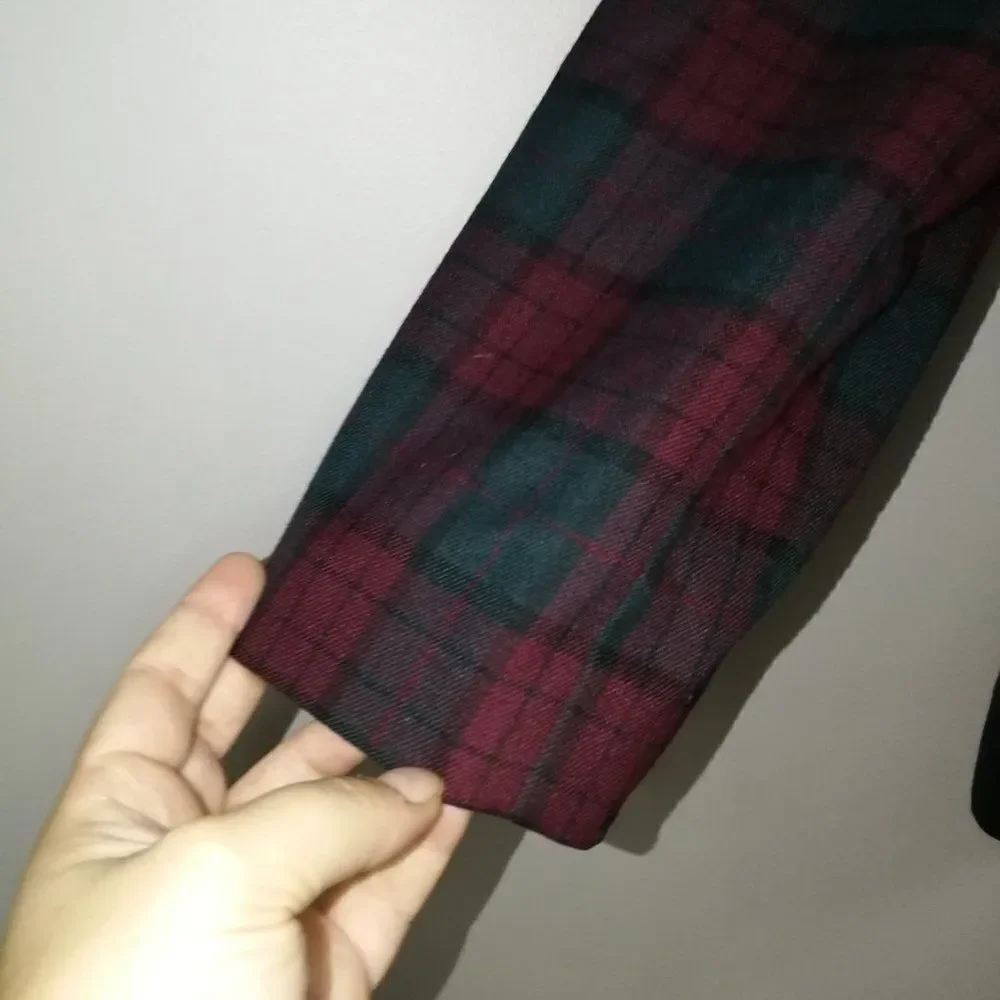 Vintage Holiday Plaid Tartan Red & Green Preppy Simple Breasted Velvet Blazer L - Picture 10 of 15